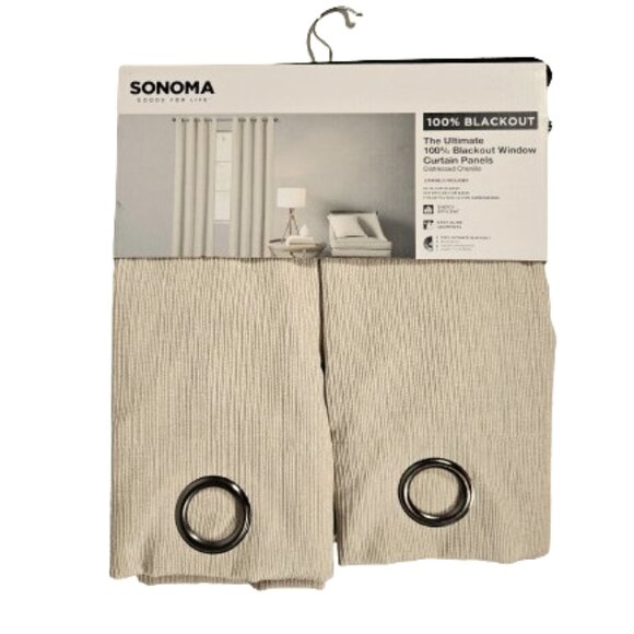 Sonoma 100% Ultimate Blackout Window Curtain 2 Panels Distressed Chenille 50x84 - Picture 1 of 10